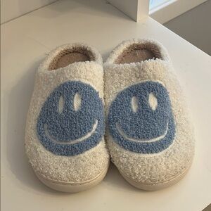 White and Blue Smiley Face Slippers